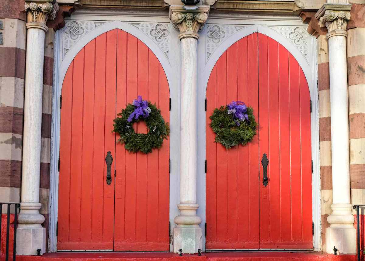 red church doors