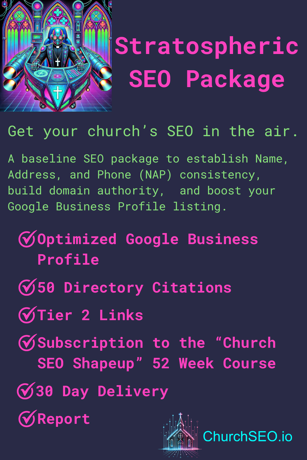 Image portraying the offerings of the Stratospheric SEO package.