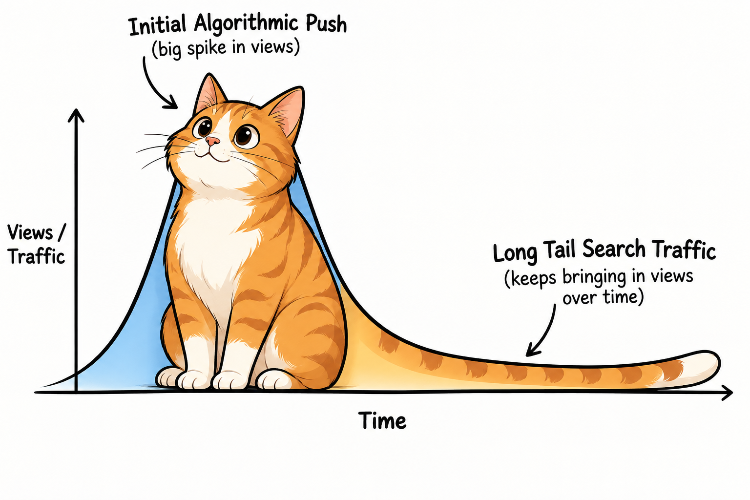 Graph depicting the long tail of traffic on a social post.
